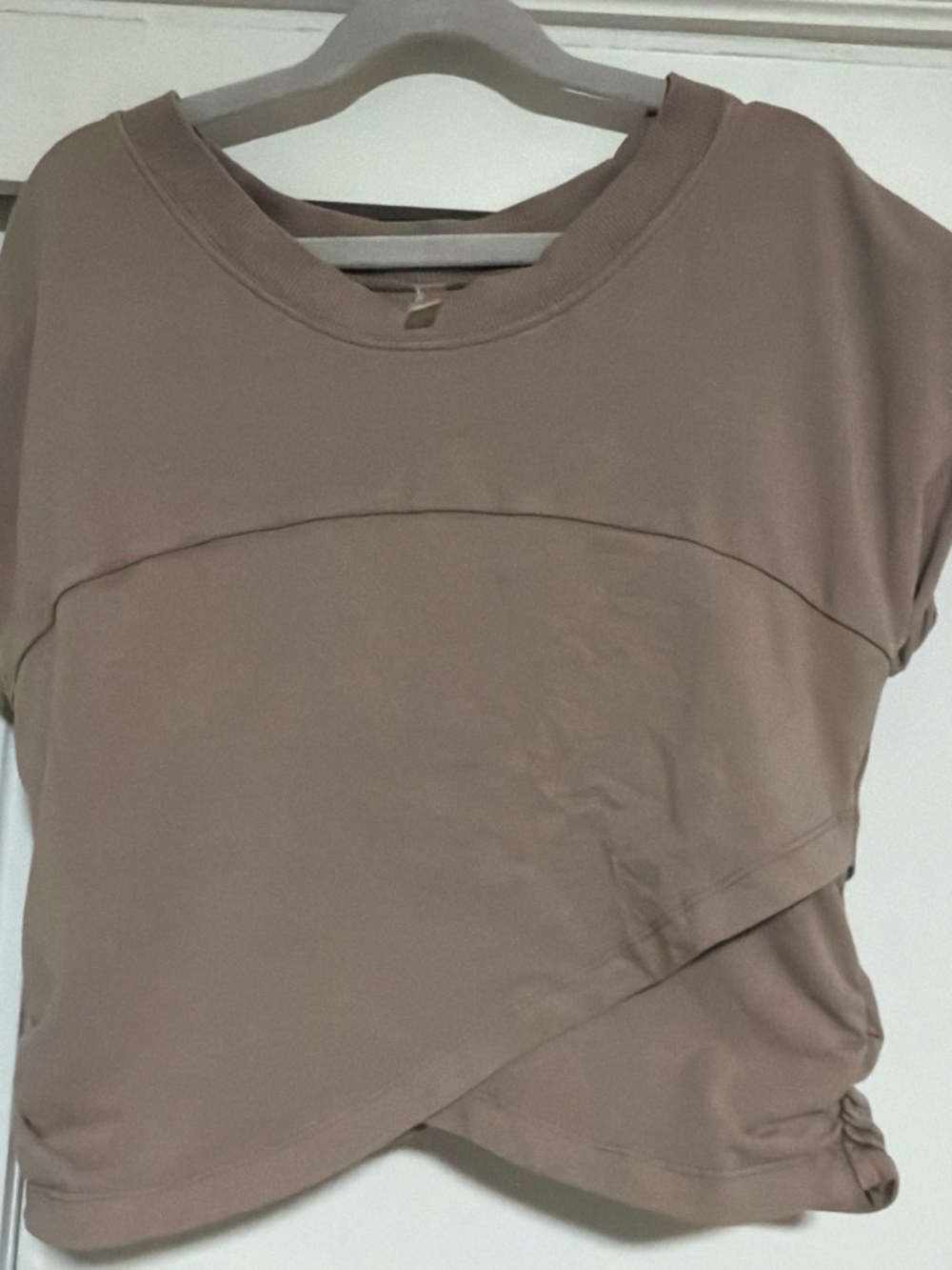Free People Taupe Cropped Asymmetrical Tee